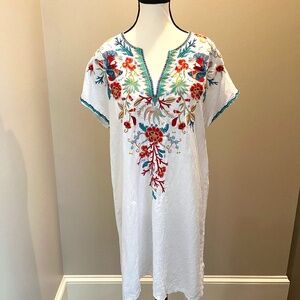 Johnny Was white linen floral embroidered dress